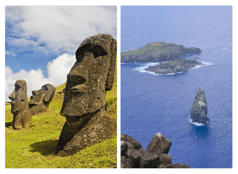 The heads at Easter Island and an Aerial View of Easter Island