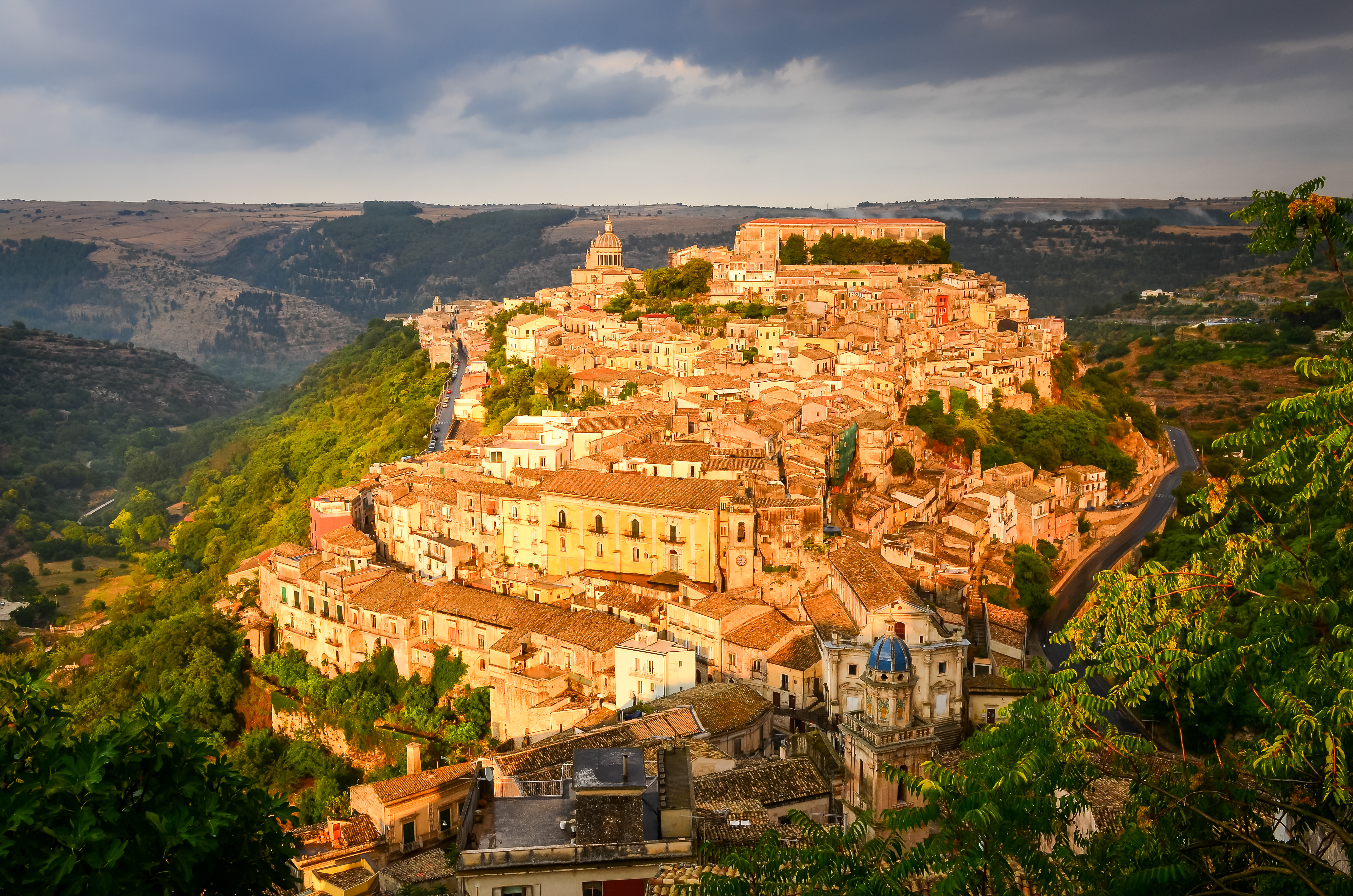 of beautiful village Ragusa ibla at sunset, Sicily, Italy